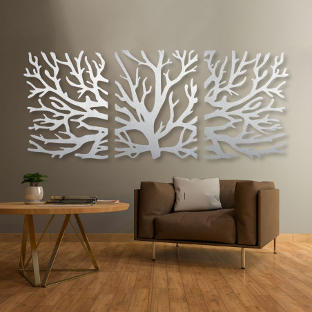 Dreiteiliges Gemälde eines Baumes mit einer Silhouette aus Ästen