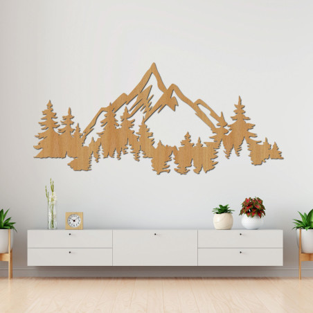 Wandbild aus Holz mit Berglandschaft und Wald | SIERRAA