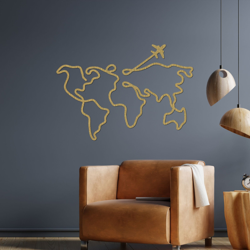 Designer-Weltkarte aus Holz an der Wand - WorldLines