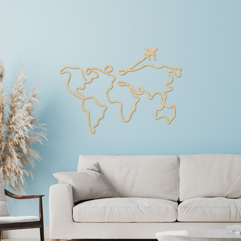 Designer-Weltkarte aus Holz an der Wand - WorldLines