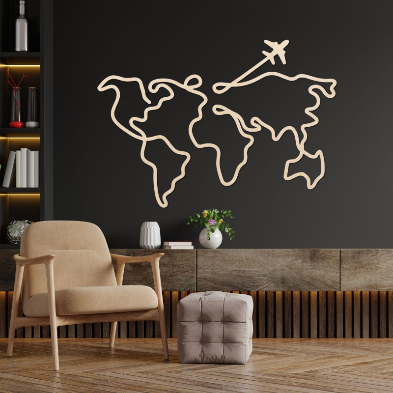 Designer-Weltkarte aus Holz an der Wand - WorldLines