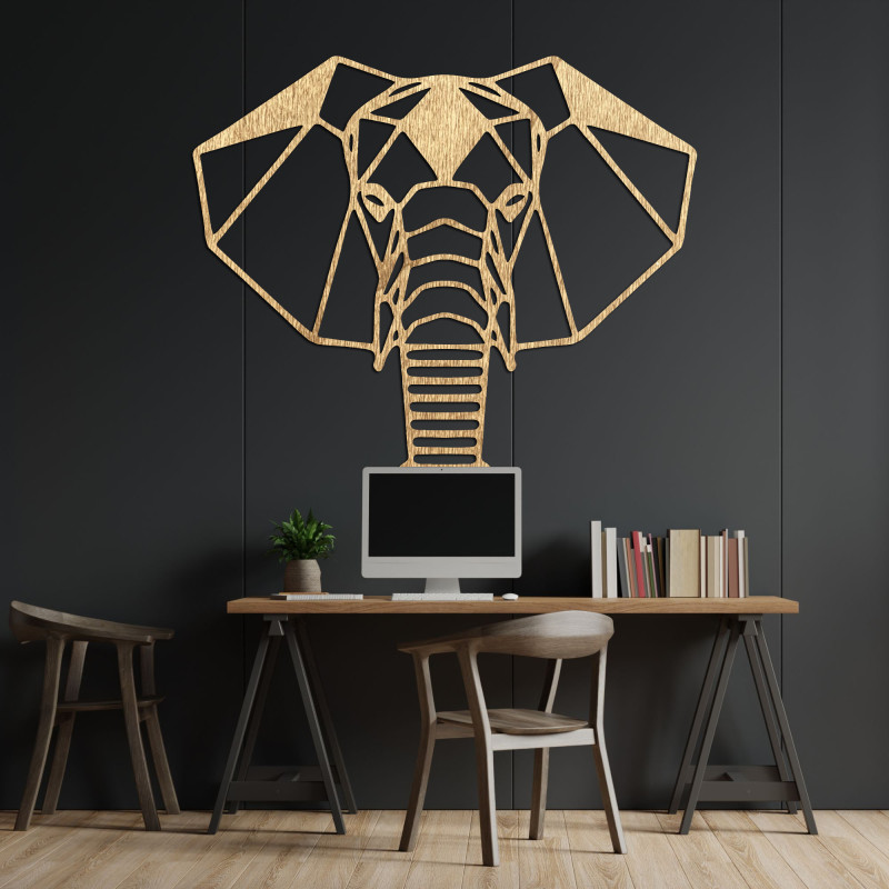 Geometrische Wanddekoration aus Holz in Form eines Elefanten im modernen minimalistischen Stil