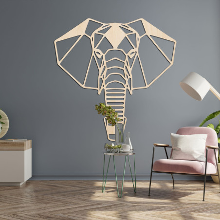 Geometrische Wanddekoration aus Holz in Form eines Elefanten im modernen minimalistischen Stil