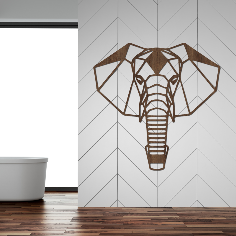 Geometrische Wanddekoration aus Holz mit Elefantenmotiv im modernen Stil