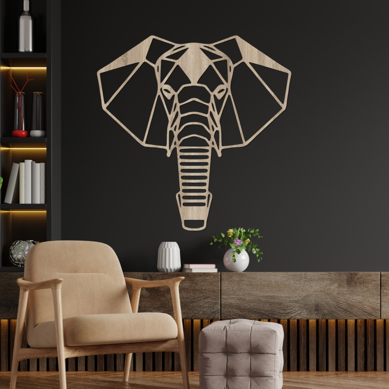 Geometrische Wanddekoration aus Holz mit Elefantenmotiv im modernen Stil