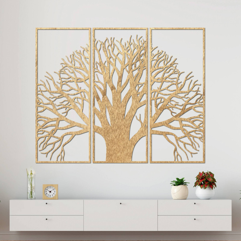 Moderne Holzdekoration, die den majestätischen Baum des Lebens darstellt.