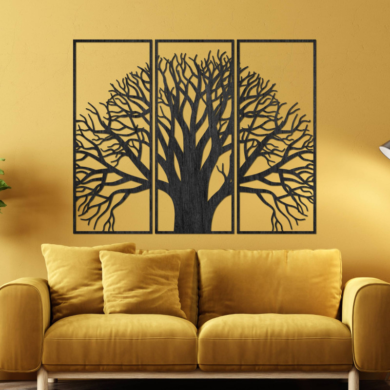 Wandbild aus Holz - dreiteiliges Bild mit Baum- und Astmotiv