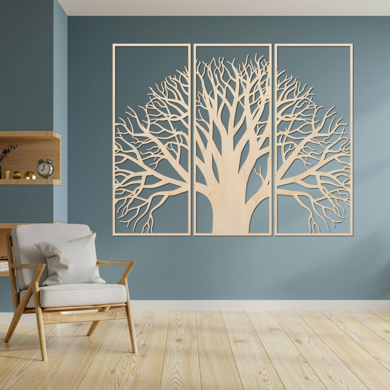 Wandbild aus Holz - dreiteiliges Bild mit Baum- und Astmotiv