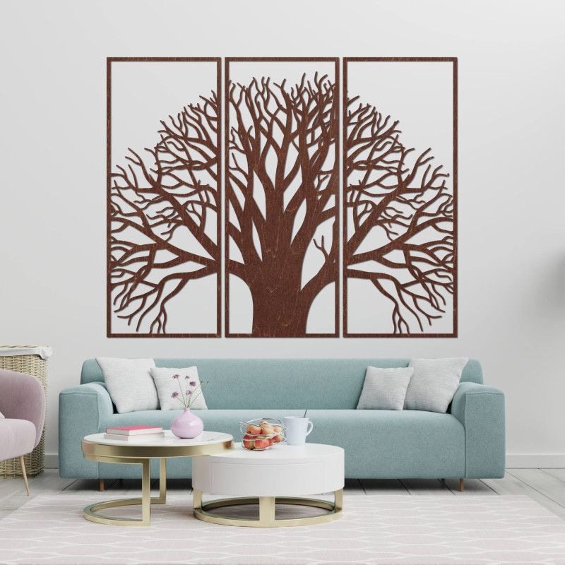 Wandbild aus Holz - dreiteiliges Bild mit Baum- und Astmotiv