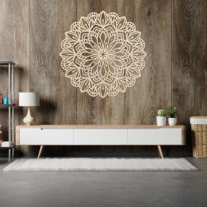 Holzmandala an der Wand, Blütenessenz - ESSENTIA 2