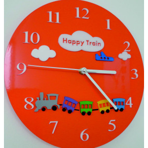 Wandtattoo Uhr Kinder Wanduhr Welt. Farbe orange. Größe 30 x30 cm