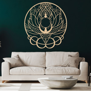 Künstlerische Holzdekoration: Mandala mit Blume und Sonne - FLORISOLUS 2