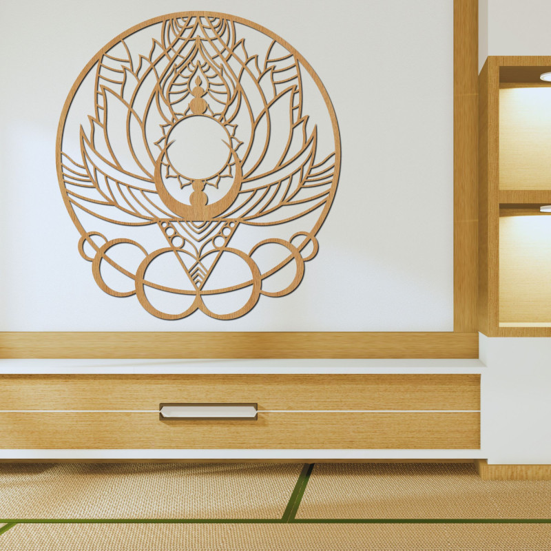 Künstlerische Holzdekoration Mandala Blume und Sonne