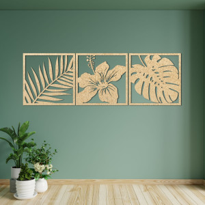 Das Bild Blatt monstera, Blume Hibiskus, Palmenblatt -...