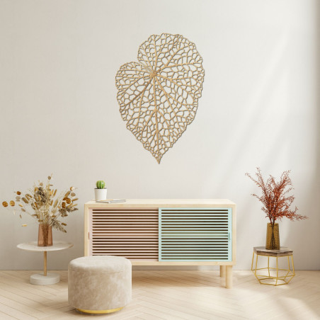 Holzbild mit Blattmotiv im minimalistischen Stil für ein modernes und harmonisches Interieur
