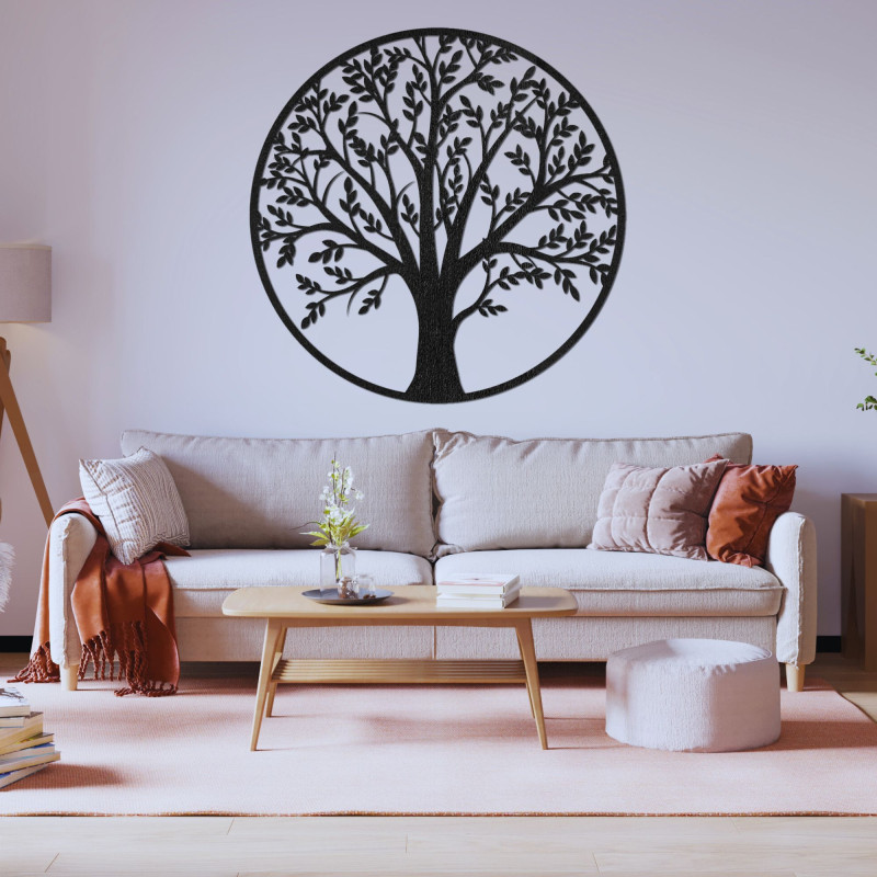 Moderner Lebensbaum aus Holz an der Wand für ein elegantes Interieur