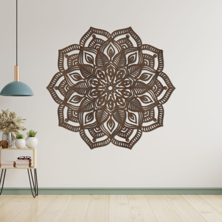 Elegante Holzmandala als luxuriöse Wanddekoration voller Harmonie und Frieden