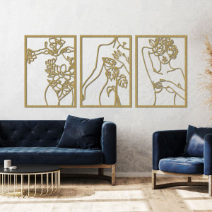 Moderne Wanddekoration mit Frauen- und Blumenmotiv in drei Teilen