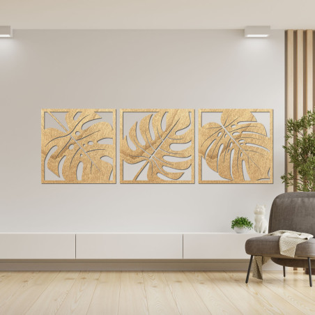 Monstera-Bild aus Holz – 3-teilige Wanddekoration