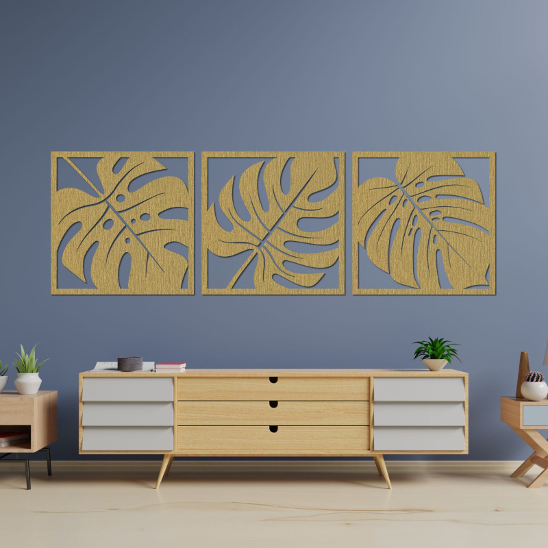 Tropische Wandkunst aus Holz mit Monstera-Blattmotiv, Wanddekoration aus Holz mit Monstera-Motiv