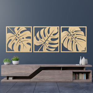 Monstera-Bild aus Holz – 3-teilige Wanddekoration 2