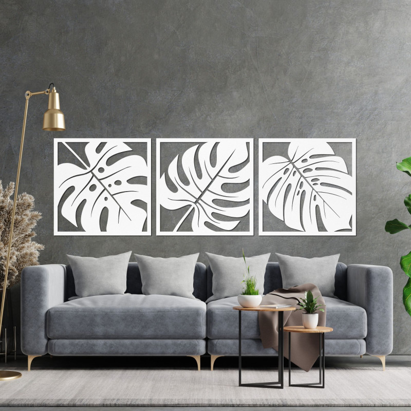 Wanddekoration aus Holz mit Monstera-Motiv