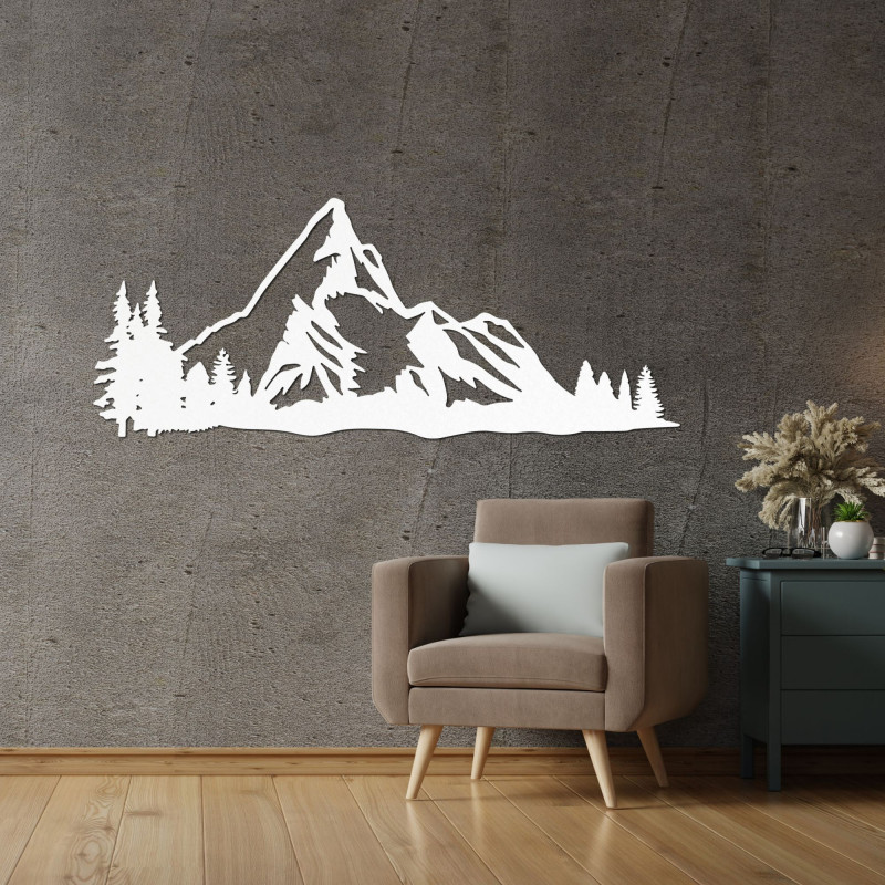 Elegantes Holzbild mit Berg- und Waldmotiv für ein stilvolles Interieur