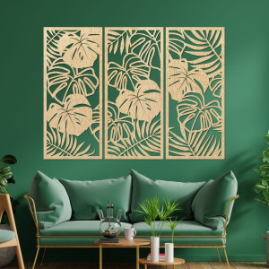 Dreiteiliges Wandbild mit Monstera-Blatt - TROPICI 2