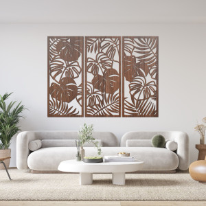Modernes Holzbild mit tropischen Blättern für das Wohnzimmer