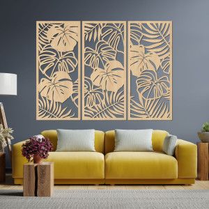 Modernes Holzbild mit tropischen Blättern für das Wohnzimmer 2