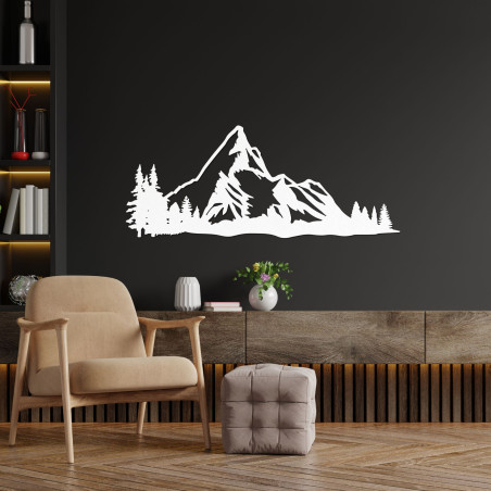 Holzbild eines Bergpanoramas mit Wald als elegante Wanddekoration