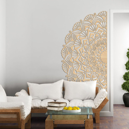 Einzigartiges halbes Holzmandala für die Wand - MENSIS