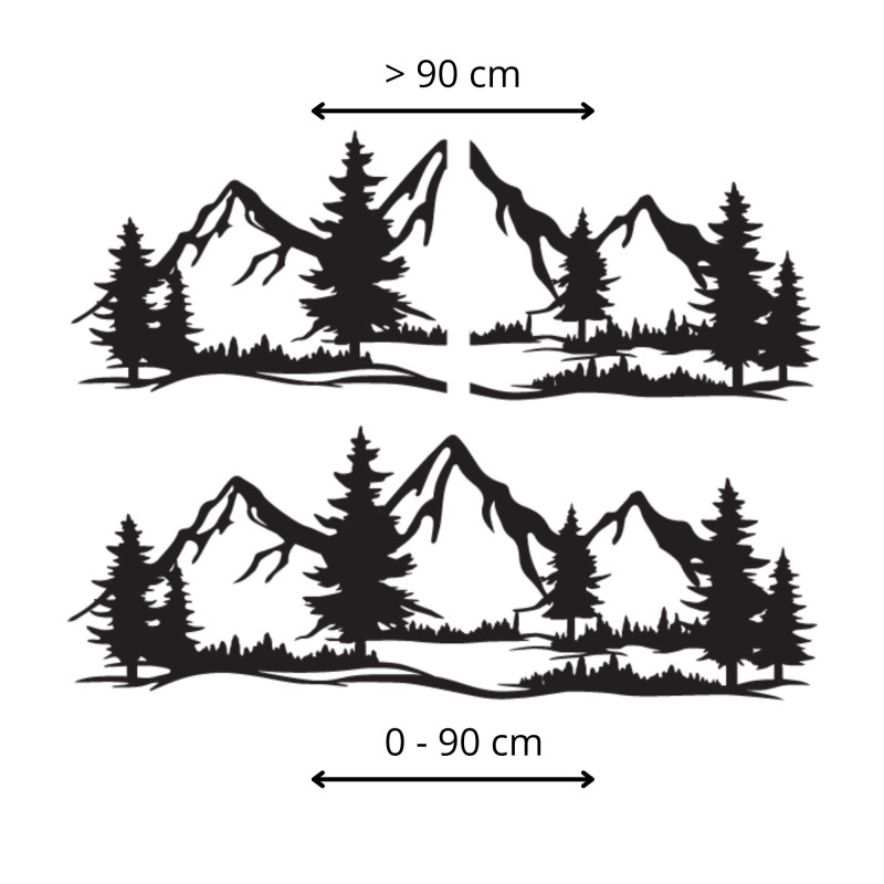 Ein hölzernes Wandbild mit einem Motiv von Bergen und Wäldern bringt die Atmosphäre wilder Natur in Ihr Zuhause.