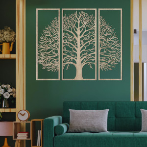Dreiteilige Wanddekoration aus Holz exklusiver Lebensbaum...