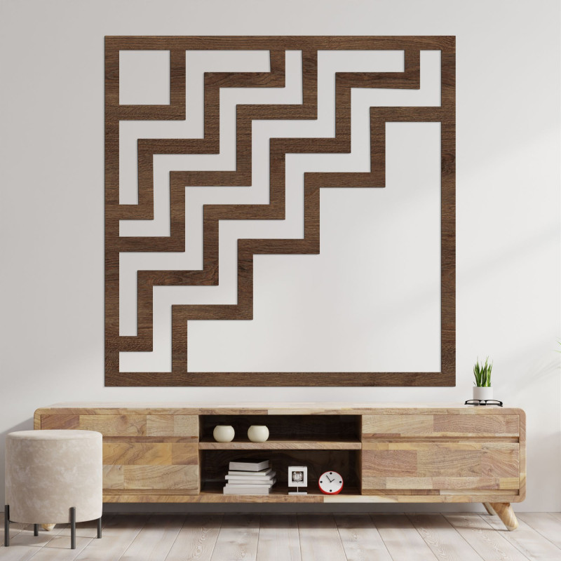 Holzbild mit geometrischem Motiv in Braun für modernes Wohnen