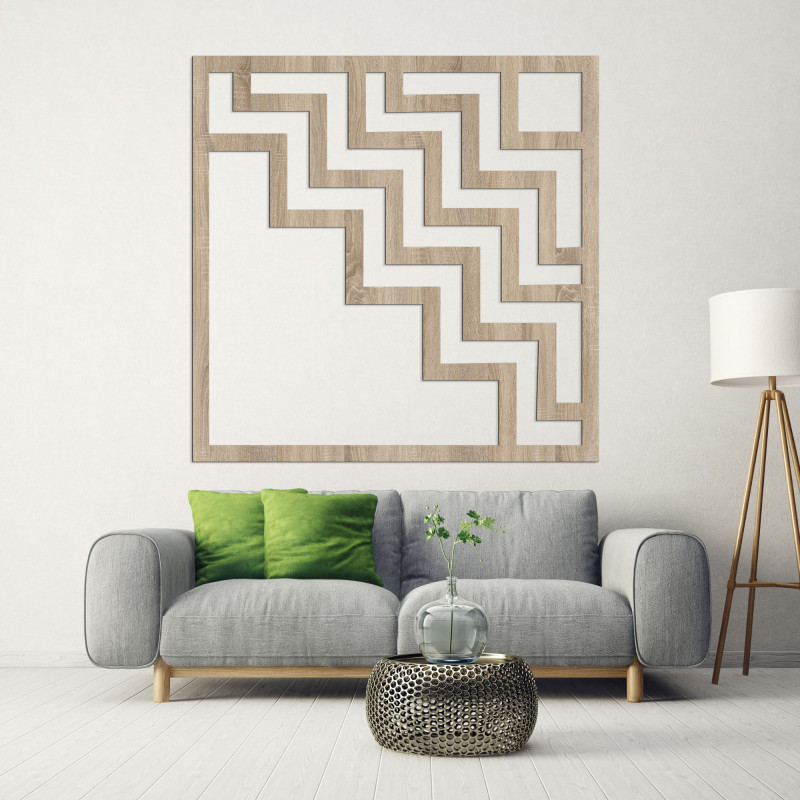Geometrische Wanddekoration aus Holz in Braun mit modernem abstraktem Muster