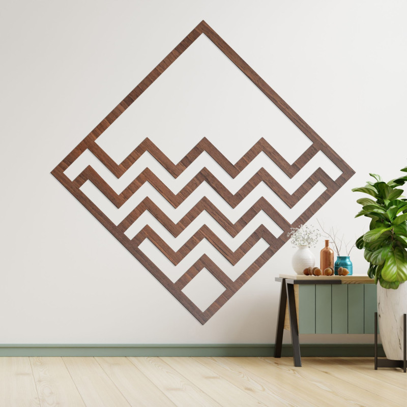 Geometrische Wanddekoration aus Holz in Braun mit modernem abstraktem Muster