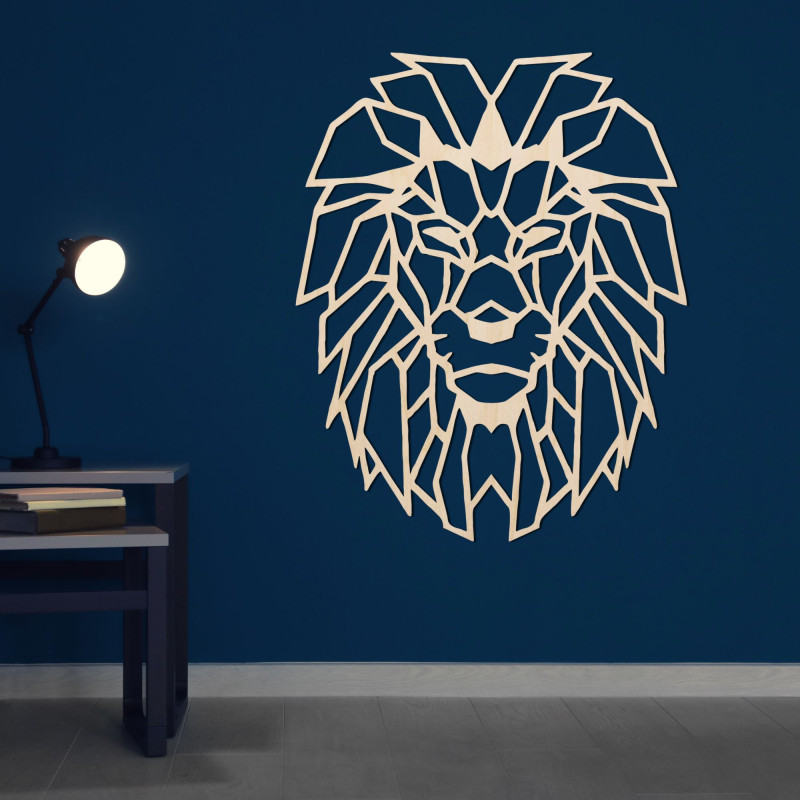 Geometrische Wanddekoration aus Holz, Löwensilhouette - LEONIS