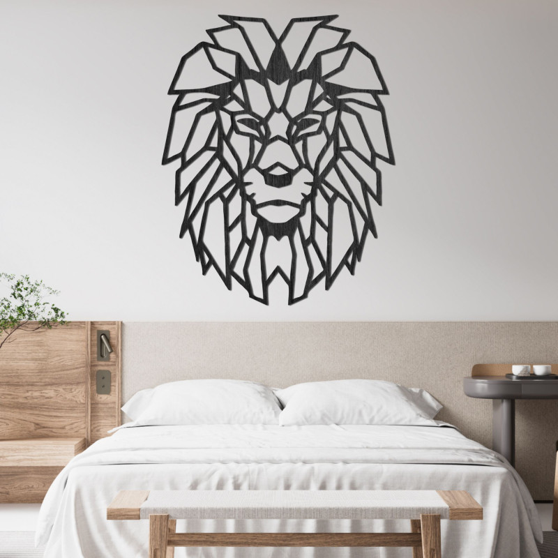 Geometrische Wanddekoration aus Holz, Löwensilhouette - LEONIS