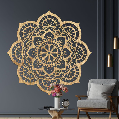 Wanddekoration aus Holz mit Mandala-Symbolik der Lotusblume - MYSTICA