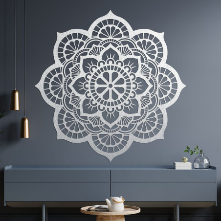 Wanddekoration aus Holz mit Mandala-Symbolik der Lotusblume - MYSTICA