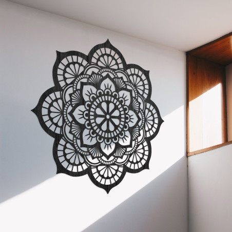 Wanddekoration aus Holz mit Mandala-Symbolik der Lotusblume - MYSTICA