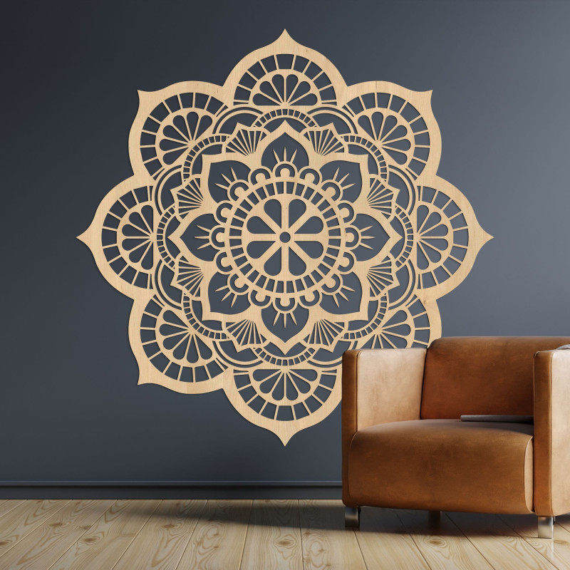 Wandgemälde aus Holz mit Mandala-Motiv, Lotusblume – LOTOIS