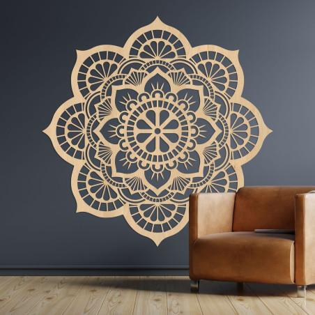 Wandgemälde aus Holz mit Mandala-Motiv, Lotusblume – LOTOIS