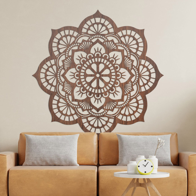 Mandala-Wandmalerei aus Holz mit Lotusblumenmotiv - LOTOIS