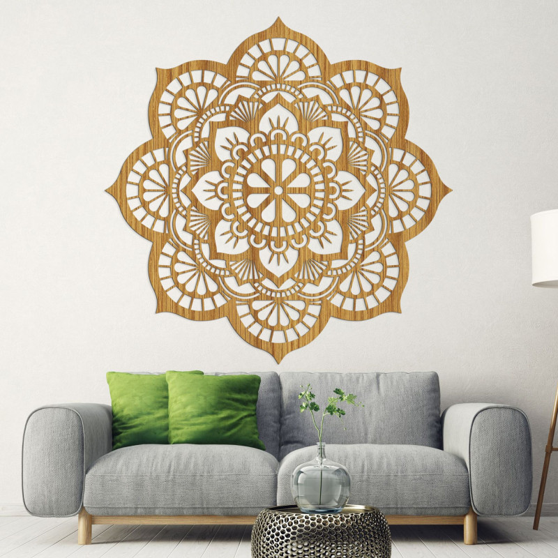 Mandala-Wandmalerei aus Holz mit Lotusblumenmotiv - LOTOIS
