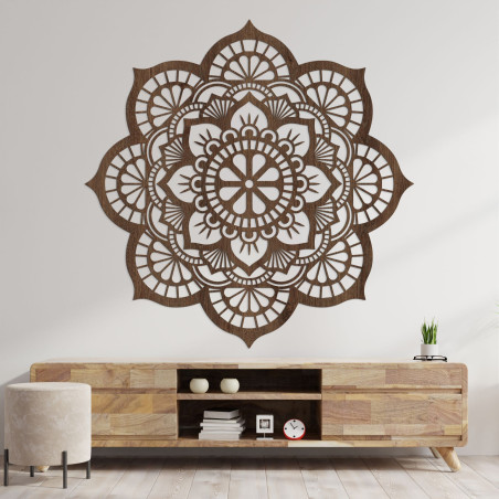 Mandala-Wandmalerei aus Holz mit Lotusblumenmotiv - LOTOIS