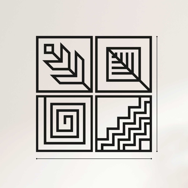 4-teiliges geometrisches Wandkunst-Set aus Holz