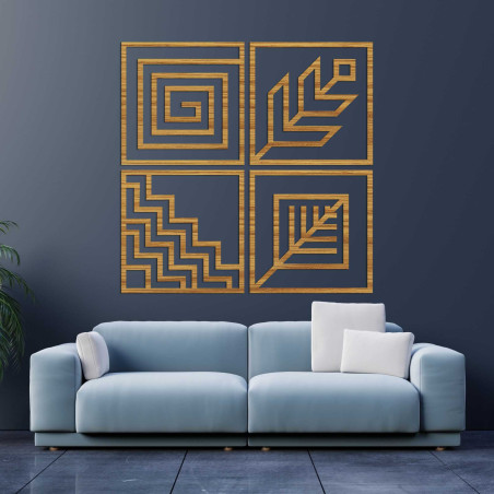 4-teiliges geometrisches Wandkunst-Set aus Holz