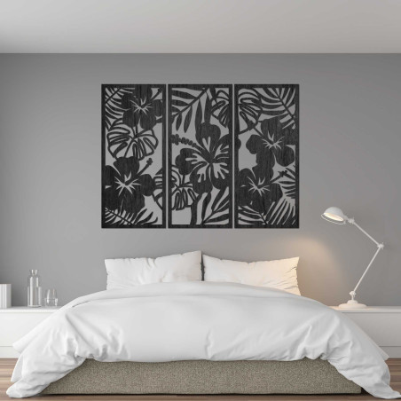 3-teilige Holzmalerei der Ibishtek-Blume - DROBERE